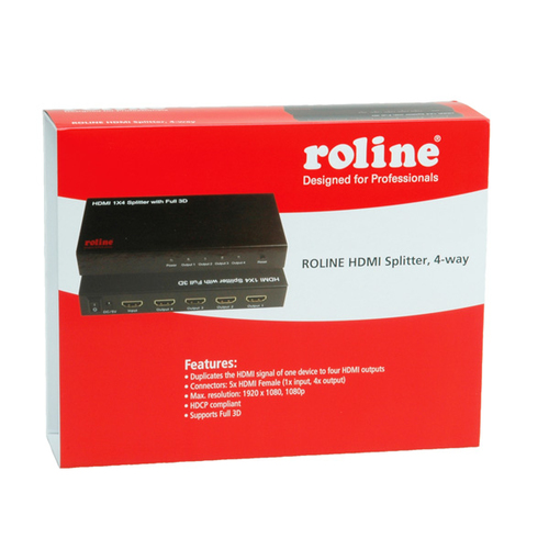 Roline 4-Wege HDMI-Splitter - Schwarz - 1920 x 1200 - 1 x HDMI Ein - 4 x HDMI Aus